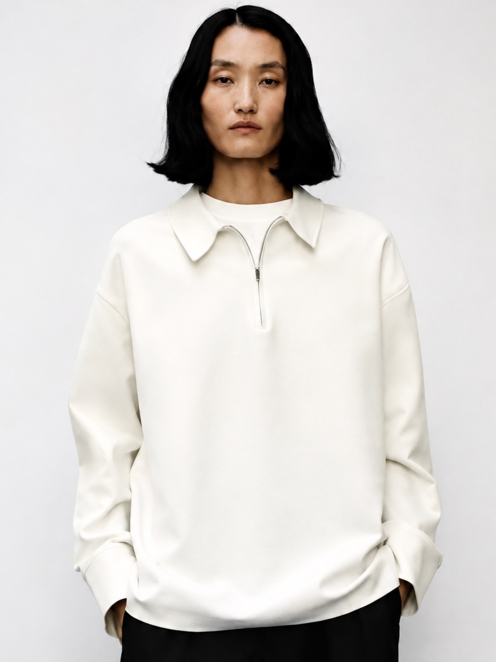 Zara Oversized Oyster White Collared Polo Shirt, L, NWT, Retail $88